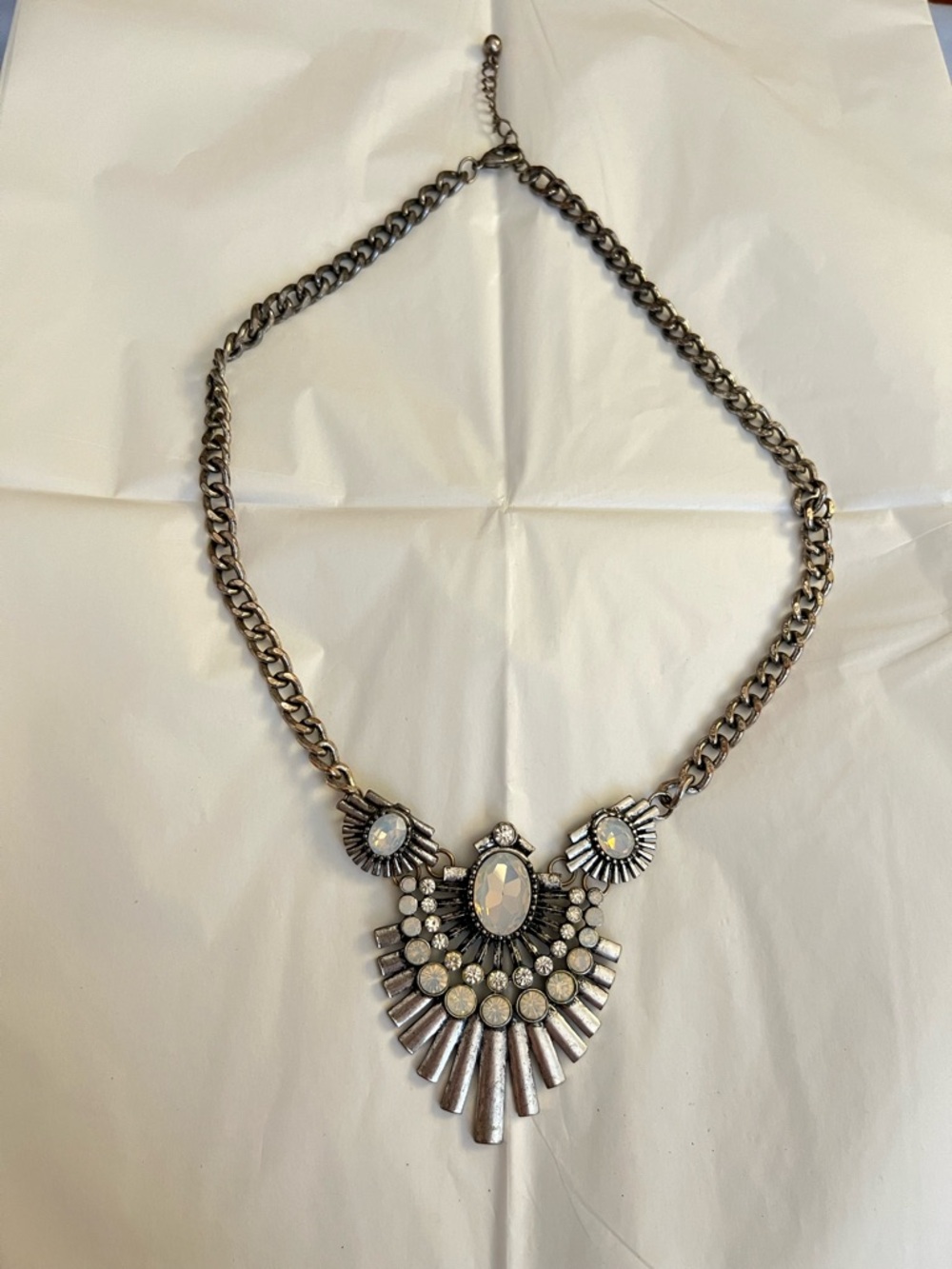 Boho Glam Statement Silver-Tone Crystal Bib Necklace